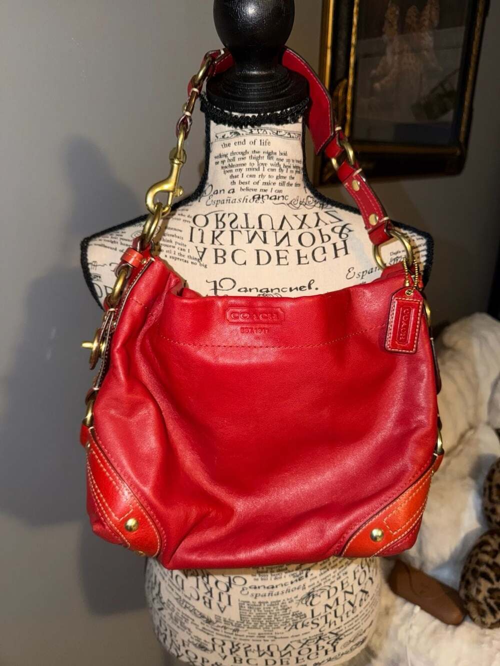 Coach Carly Red Leather Hobo Bag With Gold Hardware 10615 NWOT